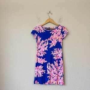 LILLY PULITZER Marlowe T-Shirt Dress Blue Pink Coral Mini Short Sleeve